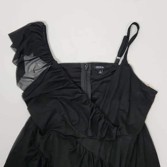 Torrid Midi Mesh Ruffle Black Dress - Picture 8 of 16